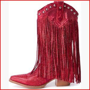 Pointed Toe Ankle Boots with Rhinestone Embroider and Faux Fur Trim